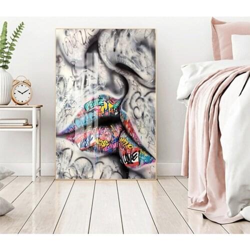 Abstract Wall Art Picture for Living Room Home Decor Lover Kissing Street Graffiti Art Painting on Canvas Posters and Prints