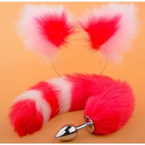 Artificial Tail Anal Plug Fox Tail Ear Metal Butt Plug BDSM Kit Anal Dilator Stimulator Sex Toys For Woman Anus Ass Plug