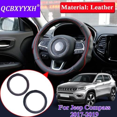 Car Styling Leather Steering Wheel Hub Cover For Jeep Compass 2017-2019 Car Steering Wheel Cover Internal Decoration Accessories