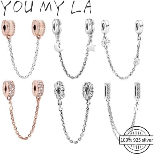 925 Sliver Sterling Jewelry Safety Chain Dangle Bead Fit Original BrandCharms Bracelet DIY Pendant Fashion Women Jewelry Gifts