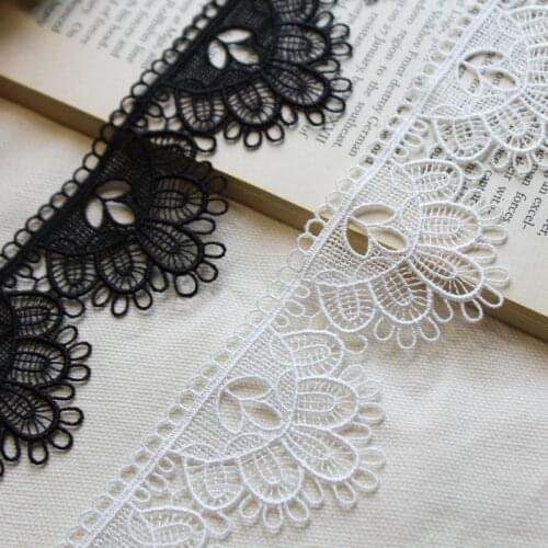 Black White Water Soluble Polyester Lace Trim Fabric Ribbons DIY Dress Clothing Skirt Curtain Sewing decoration Accessories