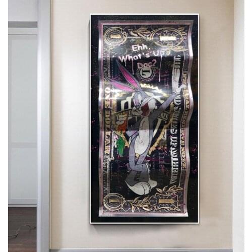 Black Money Rabbit Graffiti Art Poster And Prints Painting On Canvas Wall Picture Creative Craft Gift Cuadros For Living Room