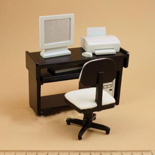 G05-X077 children baby gift Toy 1:12 Dollhouse mini Furniture Miniature baby wooden computer desk 1pcs