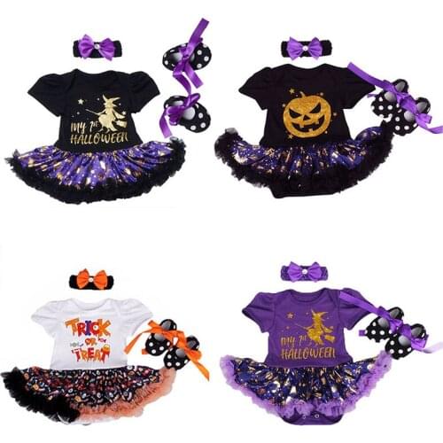 Baby Girls My First Halloween Dress Black Witch Pumpkin Role Play Party Outfits Costume 1st Thanksgiving Clothes Set for Toddler