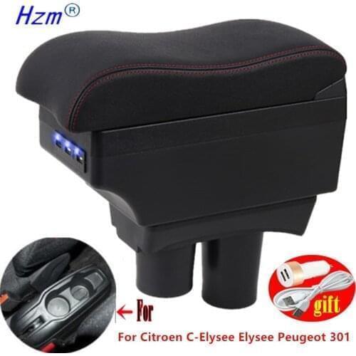 For citroen Celysse Armrest For Citroen c-elysee Car Armrest box 2013 2014 2015 2016 Retrofit parts Interior Storage box USB LED