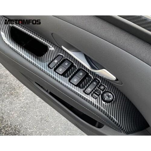 For Hyundai Tucson 2021 2022 2023 Carbon Fiber Window Lift Switch Cover Trim Inside Armrest Frame Inner Accessories Car Styling