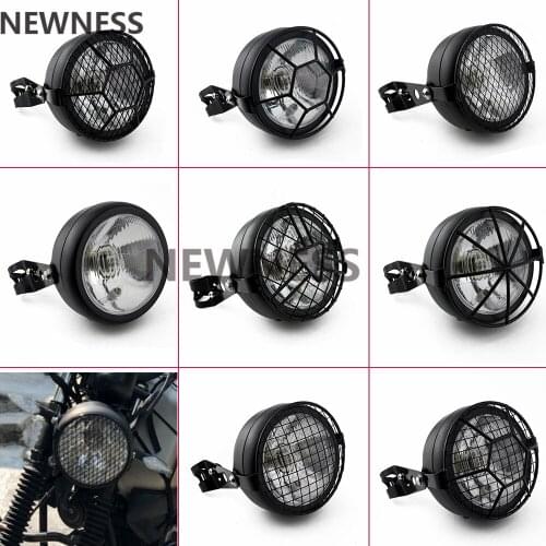 Motorcycle Headlight Black Metal Mesh Retro Halogen Front Light 12V Fits For CG125 GN125 CB CL Honda Harley Yamaha Suzuki