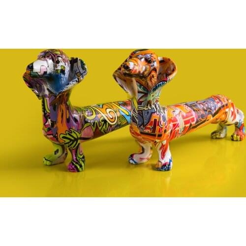 Individuality Creative Dachshund Painted Colorful Dog Decor Home Wine Cabinet Office Decoration Desktop Decoration Crafts