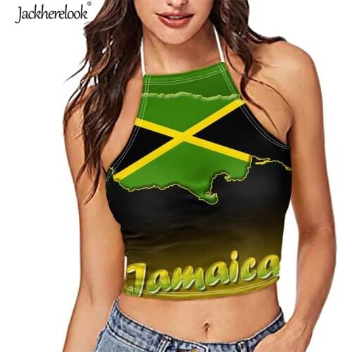 Jackherelook Jamaican Flag Brand Design Spaghetti Strap Cropped Tank Top for Womens Backless Lace Up Summer Halter Crop Tops