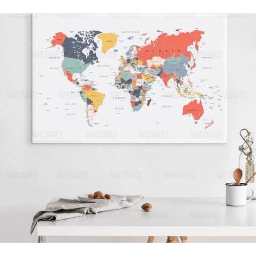 World Map Canvas Painting Modern Home Decoration Wall Picture for Living Room Geography Enlightenment Children Room Posters