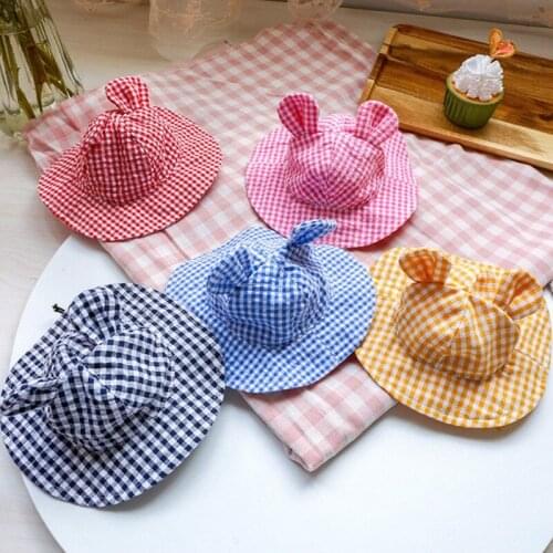 Dog Small Ear Plaid Shade Cute Hat Dot Pattern Adjustable Cap Summer Comfortable Sun Protective Hat Pet Dressing Up Supplies