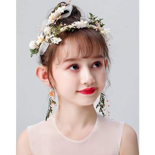Girls Hair Accessories Set Party Headdress 1 Wreath + 1 Pair Earring+2 Hairpins 5 Pcs/Lot Children Flower Bow Photography Props