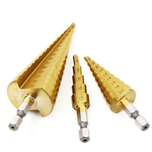 4-12mm 4-20mm 4-32mm HSS 4241 Steel Large Step Cone Titanium Coated Metal Drill Bit Cut Tool Set Hole Cutter Wholesale