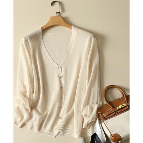 Lightweight Solid Knitted Women Sweater Cardigan Autumn New 2021 V-Neck Loose Long-Sleeved Elegant Office Lady Outwear Coats Top