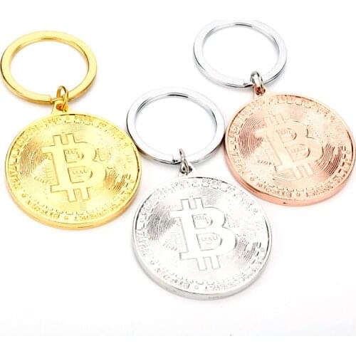 Fashion Gold Rose Gold Silver Color BTC Bitcoin Shape Metal Pendant Keychains Keyrings For Men Women Friends Fans Jewelry Gift