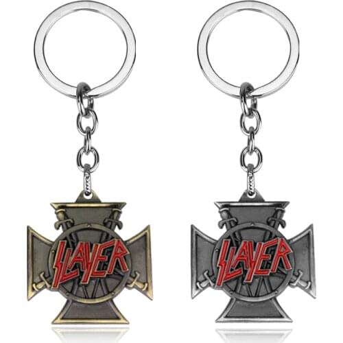 Dongsheng Music Band Slayer Keychains American Fashion Speed Metal Rock Band Slayer Logo Key Chain Keyring