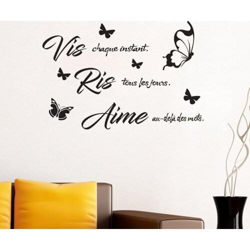 Vis Ris Aime Wall Sticker French Quote Wall Decal Art Vinyl Butterflies Decoration Living Room Bedroom Murals Poster