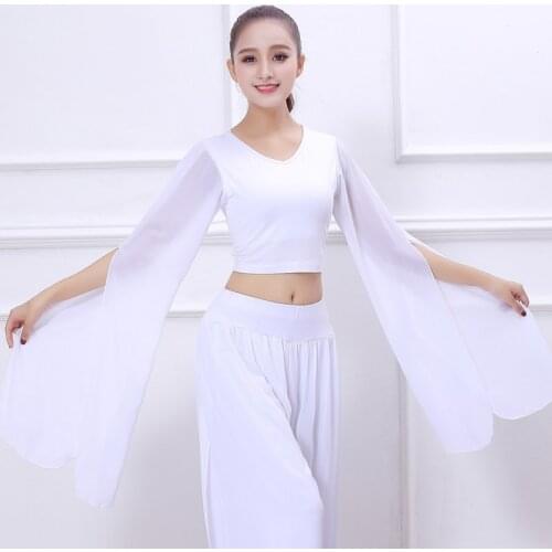 2021 New Water Sleeve White Performance Top Female Dance Practice Dress Chinese Classical Dance Rhyme Yoga Dress
