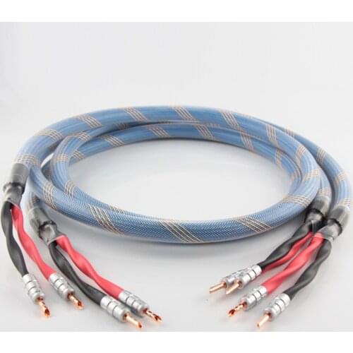 Pair 6N OFC coppr silver plated Hifi Speaker Cable,wire with CMC Copper plated banana plug