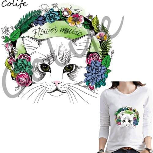 Iron-On Transfer Flower Cat A-Level Washable Parches Ropa 2018 New T-Shirt Diy Decoration Patches For Clothes 22x19.8cm