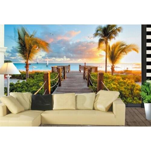 Custom landscape wallpaper, sunset beach palm mural for the living room bedroom TV background wall waterproof papel de parede