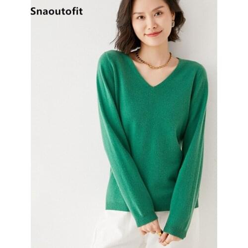 Snaoutofit Pullover Women Sweater,Pure Wool,21 Fall/Winter New,V-Neck Loose Solid Color Basic Soft All-Match Knitted Base Shirt