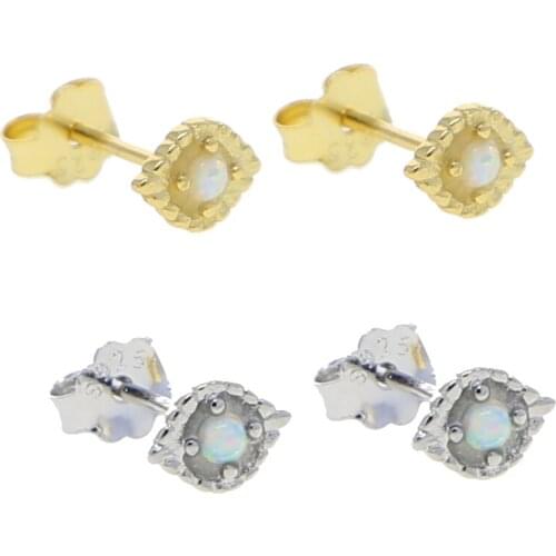 Real 925 Sterling Silver Minimalist Trendy Fire Opal Mini Cute Evil Eye Stud Earrings White Opal Gold Plated Stack Jewelry