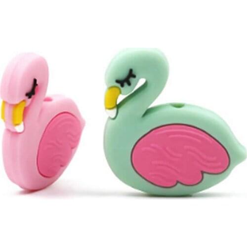 Flamingo Silicone teethers Beads Baby Teething Rings Grade Silicone toothbrush Perle Chew Teething Toys silicone Accessories