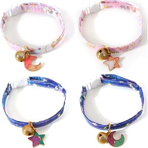 Cute Cat Collar with Moon Pendant Safety Buckle Puppy Rabbits Kitten Necklace Adjustable Chihuahua Yorkie Bow Tie Accessories