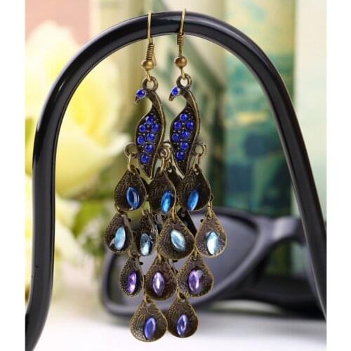 Women Bohemian Style Lady Long Pendant Vintage Retro Blue Peacock Dangle Earrings Jewelry Matching Clothes Fit For Parties#3