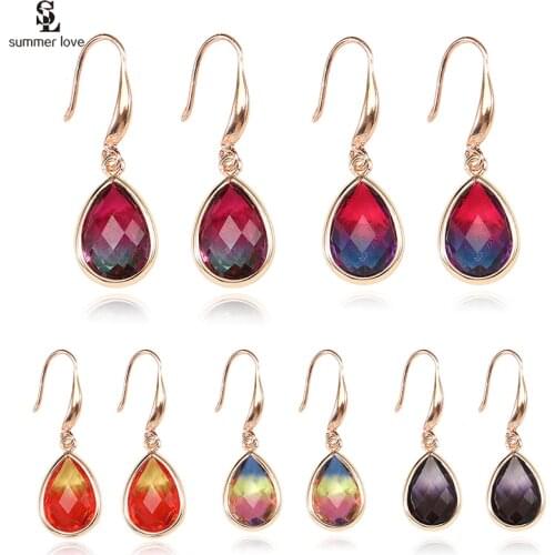 5 Pairs/lot Wholesale Mixed Gold Color Crystal Water Drop Earrings for Women 2021 Gradient Glass Teardrop Dangle Earring Jewelry