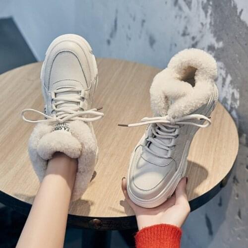 Women Winter Warm Fur Snow Boots 2021 Fashion White Lace Up Ankle Boots Leisure Round Toe Female Shoes