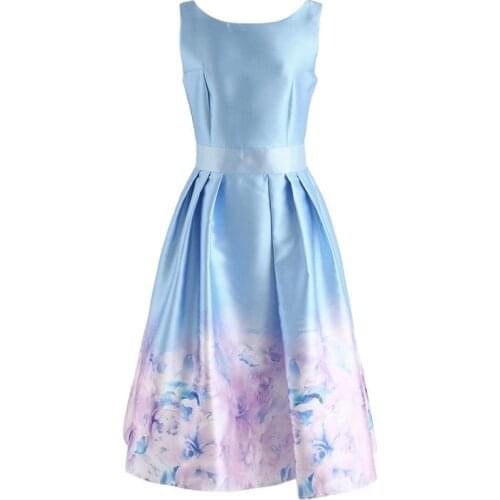 BunniesFairy 2020 Spring New Women Flower Glamour Print Blue Vest Dress Cotton Candy Fantasy Dreams Pastel Hemline Festa Dress