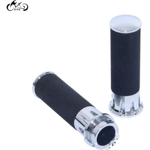 1Pair Motorcycle Chrome & Black Throttle Handlebar Hand Grips For Harley Touring Softail Dyna Model Sportster 883 1200