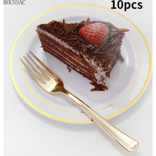 10pcs exquisite simple plastic imitation Phnom Penh disposable plate and fork party picnic event banquet reception