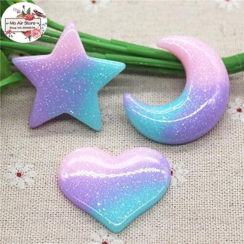10pcs purple/blue unicorn Bright powder shiny Resin Flackback Cabochon Art Supply Decoration Charm Craft