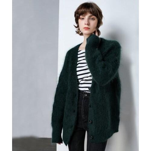 100% Mink Cashmere Winter Women Knitted Short Cardigans Sweater Wool Angora Coat Jumper Long Sleeves V-Neck Sexy Coat wsr796