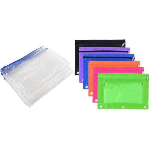 12 Pcs A5 Blue Zip Zippy Bags -Document Clear Storage Bag & 6 Pcs Ring Binder Pouch Pencil Bag with Holes 3-Ring