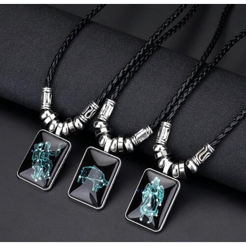 2021 Charm Pendant Necklace Galaxy Constellation Design 12 Zodiac Sign Horoscope Astrology Necklace for Women Men Resin Jewelry