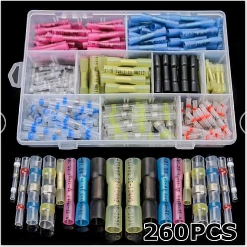 260PCS Waterproof Insulated Heat Shrink Butt Wire Connector Crimp Terminals Soldered Sleeve Splice Terminal connectors set