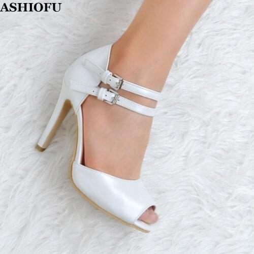 ASHIOFU Handmade Womens High Heel Sandals Peep-toe Party Prom Summer Shoes Double Buckle Strap Evening Fashion Sandals XD025