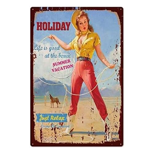 AYLAODI 1pcs Pin Up Girl Tin Sign Plaque Metal Vintage Sexy Metal Sign Wall Decor for Bar Pub Club Man Cave Retro Signs Metal