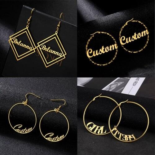 Wanixm Custom Stainless Steel Big Hoop Earrings for Women Girls Personalized Customized Letter Earrings Nameplate Circle Jewelry