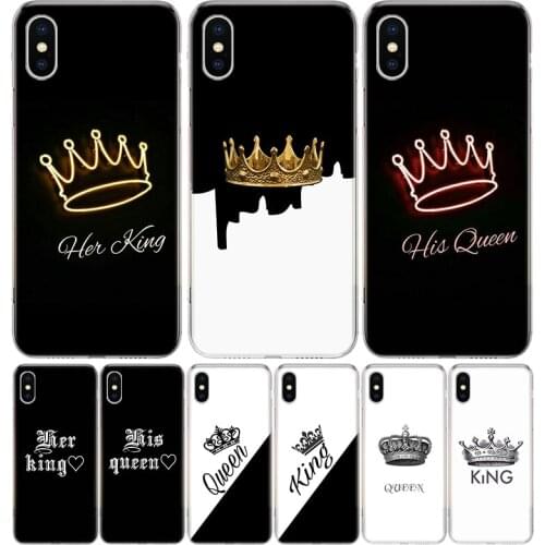 King Queen Couple Lovers Cover Phone Case For Iphone 11 12 Mini Pro 7 6 X 8 6S Plus XS MAX + XR 5S SE 10 9 Art TPU Coque Capa Sh