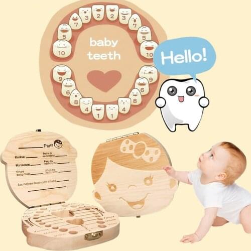 Baby Tooth Box /English/ Wooden Milk Teeth Organizer Storage Boys Girls Baby Souvenirs Gift