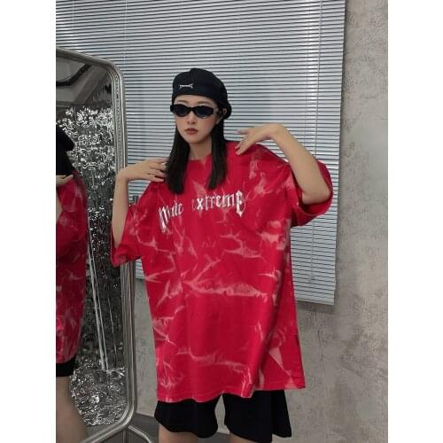 Street oversize loose tie dyed short sleeve T-shirts womens summer hip hop sweet cool minority design top fashion