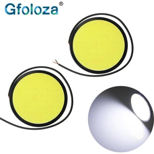 Gfoloza 2Pcs High Power COB DRL Round Car LED Daytime Running Lights Fog Lamp Bulbs 82mm White Ice Blue DC12V