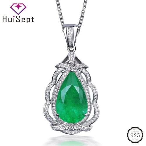 HuiSept Fashion 925 Silver Jewelry Necklace Water Drop Shape Emerald Zircon Gemstones Pendant for Women Wedding Party Wholesale