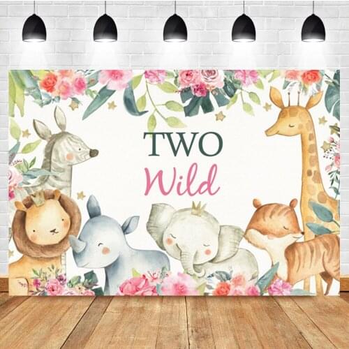 Laeacco Wild Party Animal Baby 2th Birthday Banner Custom Photography Backdrop Photographic Photo Background For Photo Studio
