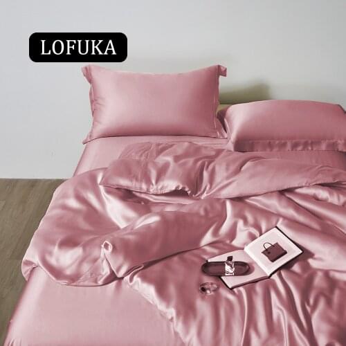 Lofuka Top Grade 100% Silk Pink Bedding Set Pure Silk Duvet Cover Queen King Flat Sheet Fitted Sheet Pillowcase Luxury Bed Set